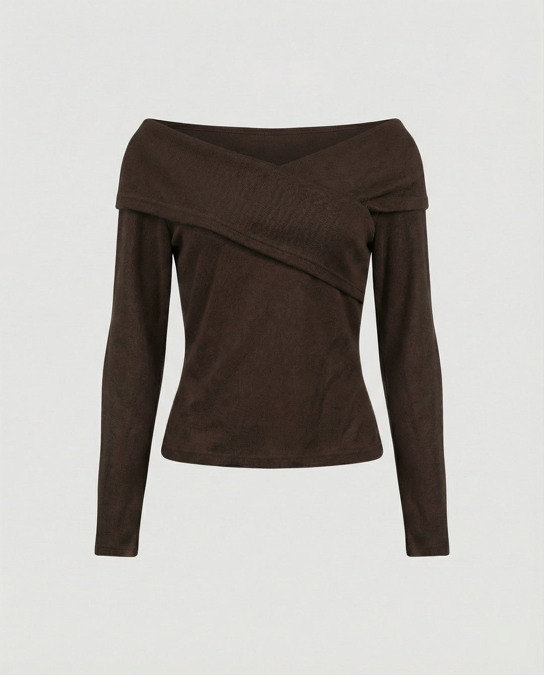 Französisches V-Ausschnitt Langarmshirt Damen Slim Fit Stretch Oberteil
