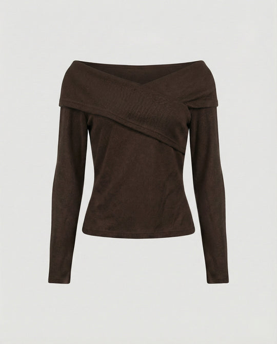 Französisches V-Ausschnitt Langarmshirt Damen Slim Fit Stretch Oberteil