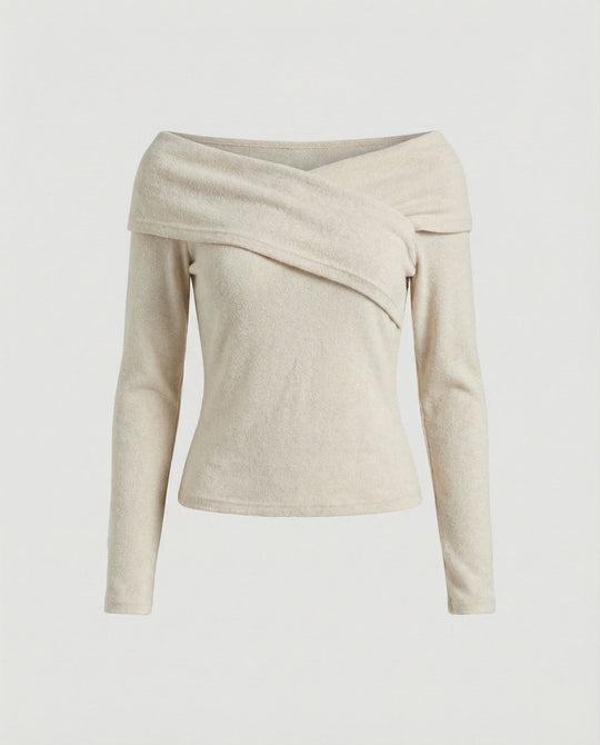 Französisches V-Ausschnitt Langarmshirt Damen Slim Fit Stretch Oberteil