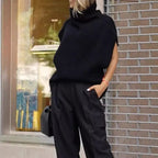 Damen lässige Strickweste mit Rollkragen und strukturiertem Zopfmuster R&B