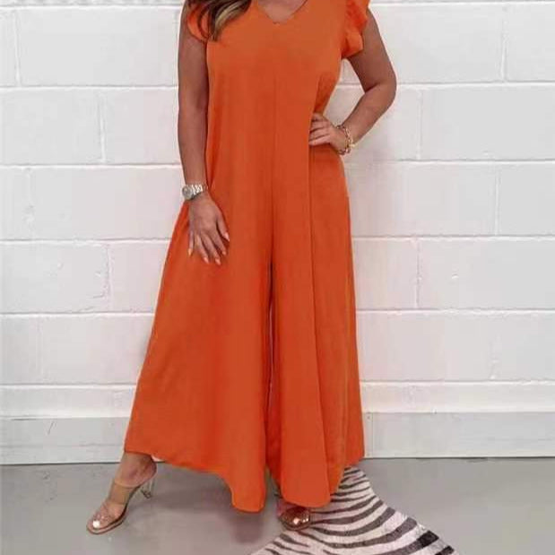 Damen Weit geschnittenes Jumpsuit mit V-Ausschnitt R&B