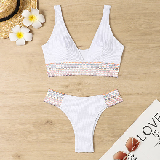 Damen Bikini-Set mit modernem V-Ausschnitt und strukturiertem Material R&B