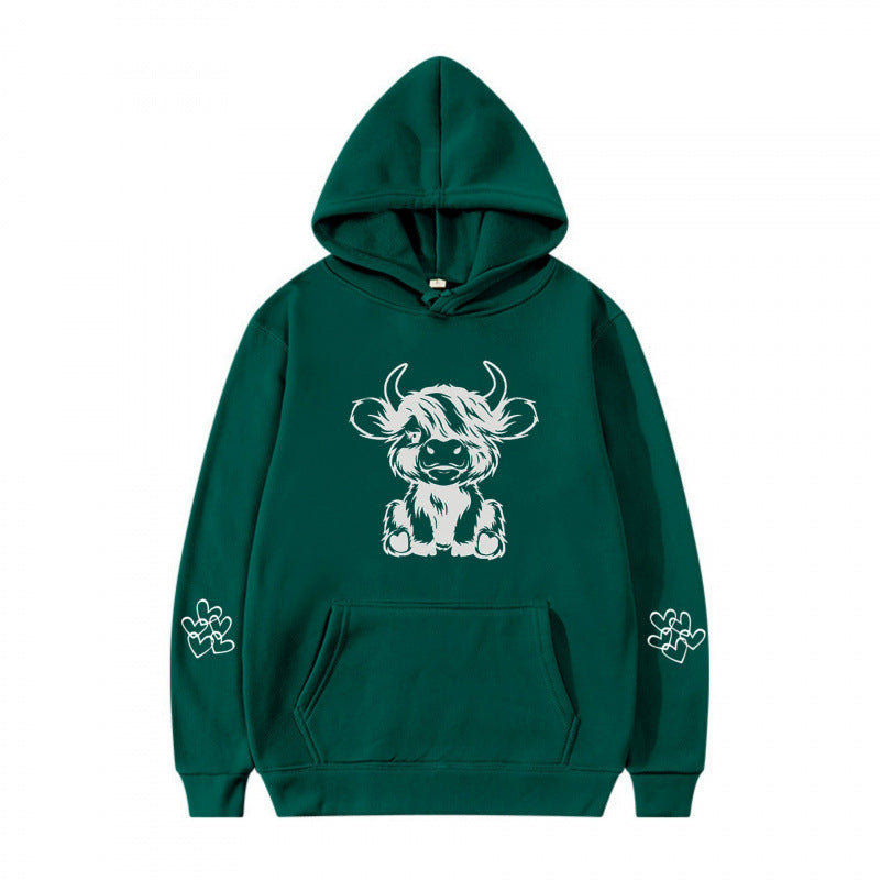 Damen Kapuzensweater mit entzückendem Kuhmotiv und praktischen Kängurutaschen R&B