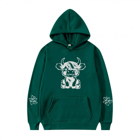Damen Kapuzensweater mit entzückendem Kuhmotiv und praktischen Kängurutaschen R&B