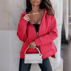 Damen Modischer Kapuzen-Zip-Hoodie mit praktischen Taschen und glänzendem Reißverschluss R&B