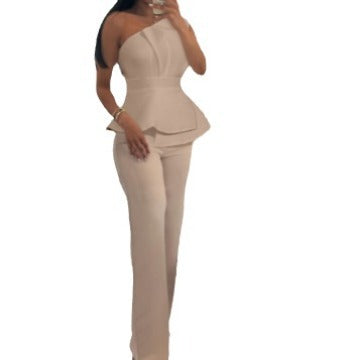 Damen elegantes One-Shoulder Top mit weit geschnittenen Hochwasserhosen R&B