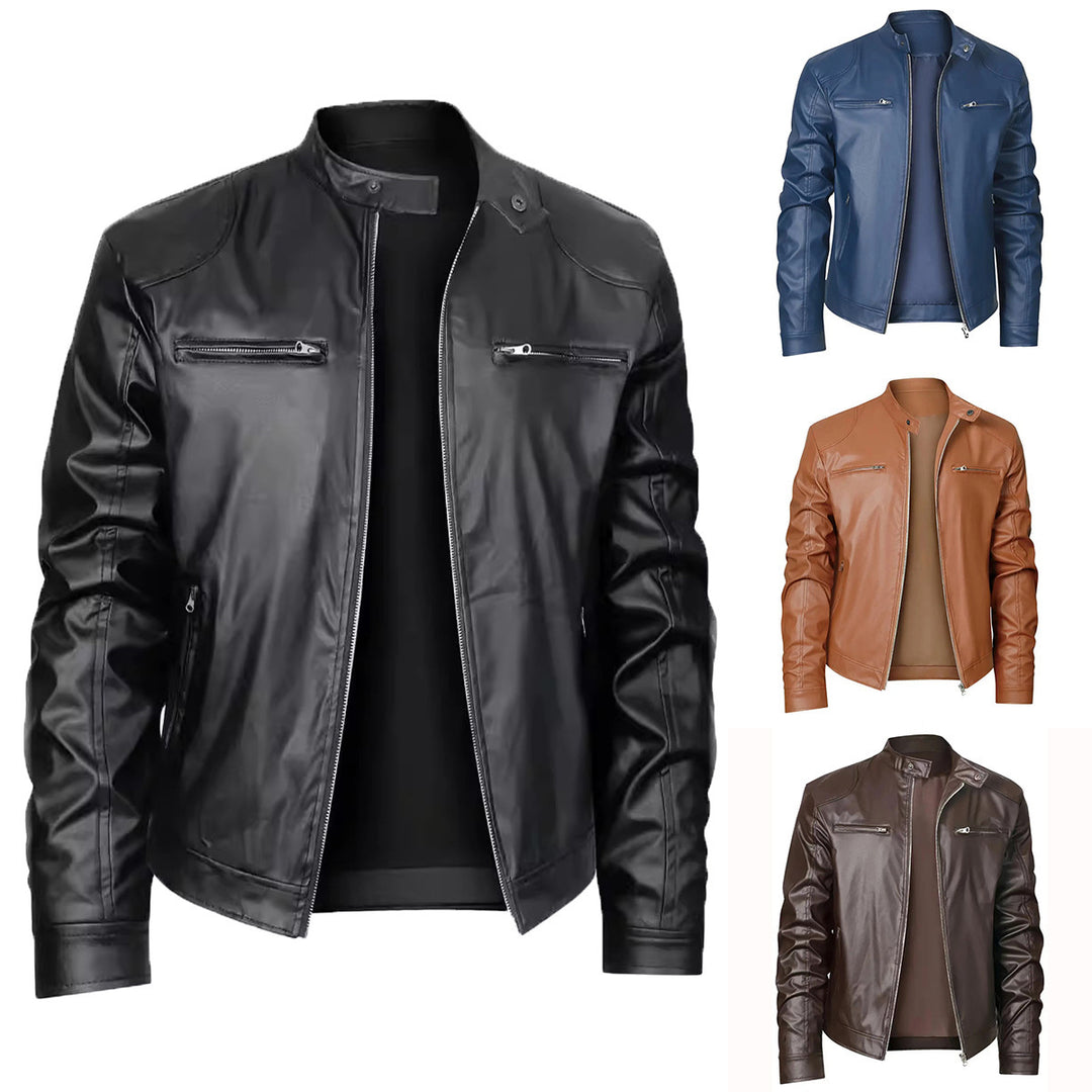 Herren Bikerjacke aus weichem Leder mit Stehkragen R&B