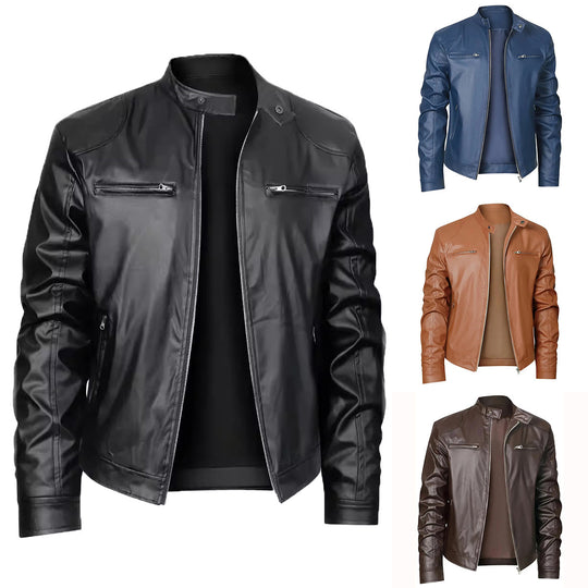 Herren Bikerjacke aus weichem Leder mit Stehkragen R&B