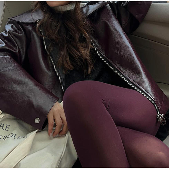 Damen modische Kunstlederjacke mit weitem Schnitt R&B