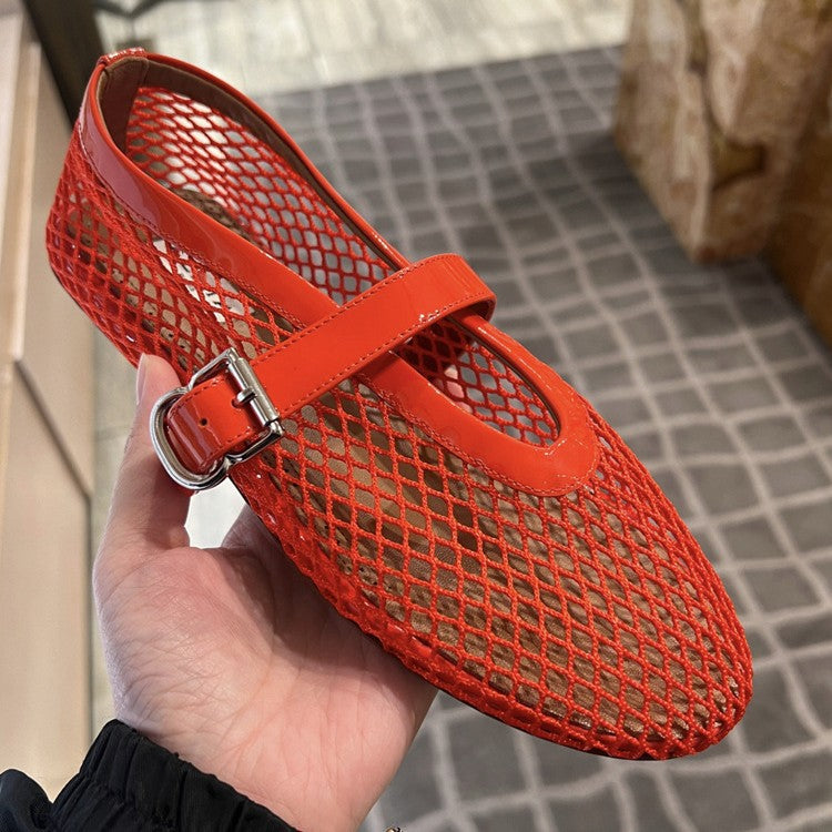 Damen Netz-Ballerinas mit elegantem Riemen und bequemer Sohle R&B