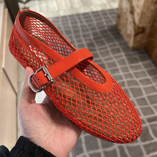 Damen Netz-Ballerinas mit elegantem Riemen und bequemer Sohle R&B