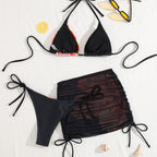 Damen Triangel-Bikini mit transparentem Rockelement und floralem Design R&B