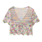 Damen luftige Strickjacke mit Blumenmuster R&B