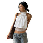 Damen Haltertop mit zarten Spitzenakzenten und eleganter Schnürung R&B