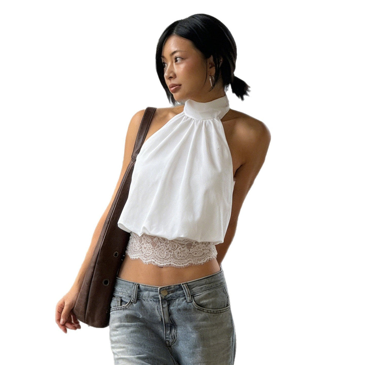 Damen Haltertop mit zarten Spitzenakzenten und eleganter Schnürung R&B