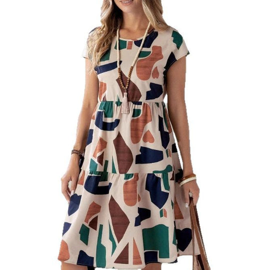 Damen Midikleid mit grafischem Muster und Schlaufenärmel R&B