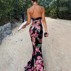 Damen Maxikleid mit floralem Seiden-Effekt und feinen Spaghettiträgern R&B