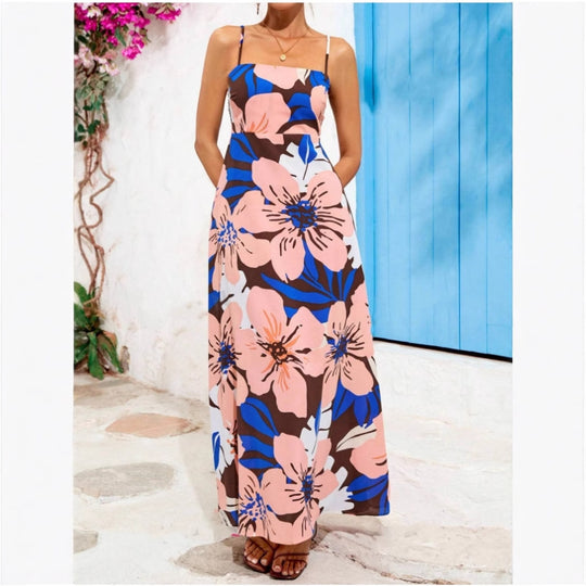 Damen Maxikleid mit floralem Musterschnitt und eleganter A-Linie R&B