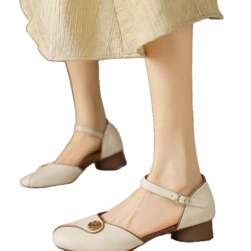 Damen Elegante Sling-Sandalen mit dekorativen Knopfdetails R&B