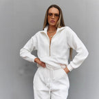 Damen sportliches Loungewear-Set mit modernem Reißverschluss und gestreiftem Design R&B