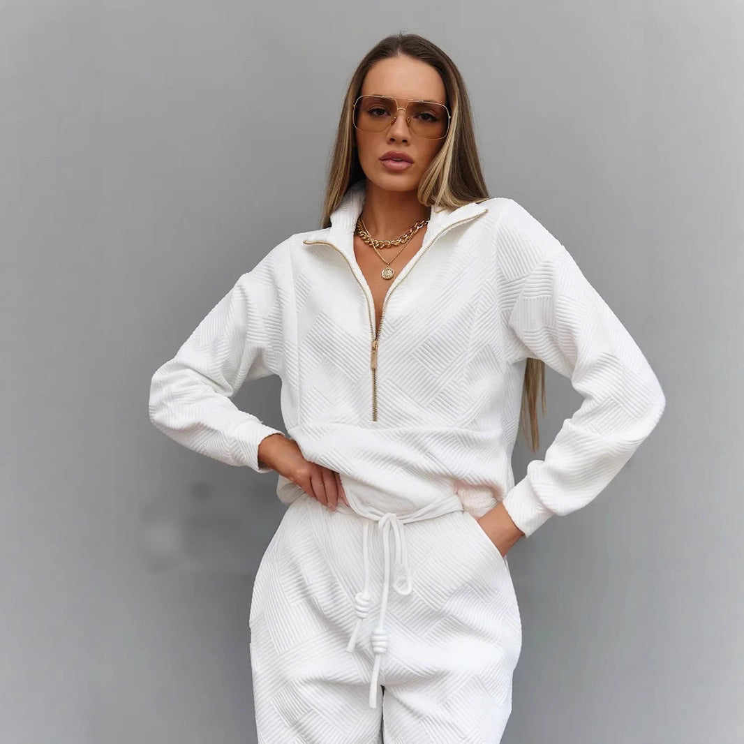 Damen sportliches Loungewear-Set mit modernem Reißverschluss und gestreiftem Design R&B