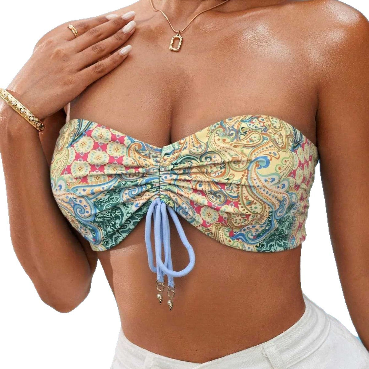 Damen Bandeau-Bikini-Oberteil mit verspieltem Muster R&B