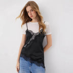 Damen Satin Top mit eleganter Spitze und Spaghettiträger R&B
