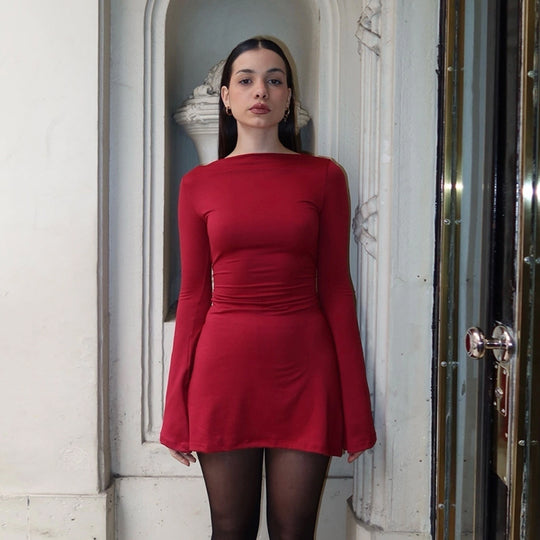 Damen Figurbetontes Langarmkleid mit elegantem Schnitt und asymmetrischen Details R&B