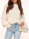 Damen lässiger Strickpullover mit voluminösen Ärmeln und modernem Design R&B