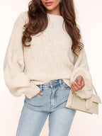 Damen lässiger Strickpullover mit voluminösen Ärmeln und modernem Design R&B