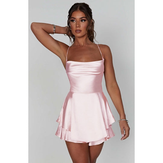 Damen Elegant schwingendes Satin-Minikleid mit seitlichem Wickel-Design R&B