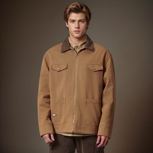 Herren lässige Utility-Jacke mit praktischen Klappentaschen und Reißverschluss R&B