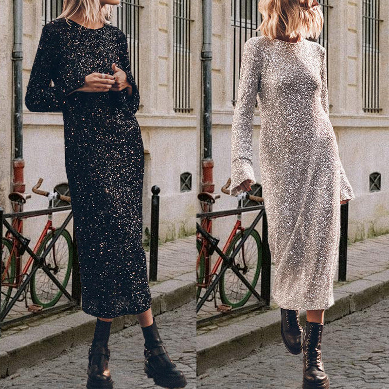 Damen Glitzerndes Langarmkleid R&B