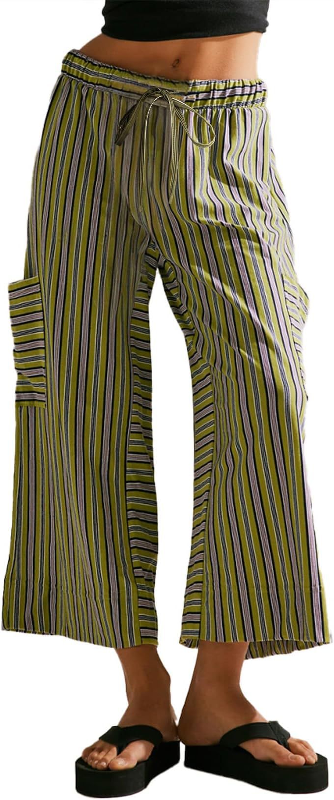Damen gestreifte Weitbein-Hosen R&B