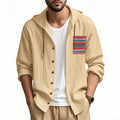 Herren nan leichte Kapuzenhemdjacke aus strukturierter Baumwollmischung mit Ethno‑Brusttasche und Knopfleiste R&B