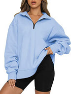 Damen Oversized Pullover mit kurzem Reißverschluss und lässigem Schnitt R&B