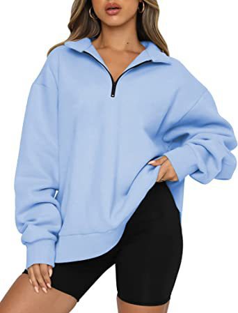 Damen Oversized Pullover mit kurzem Reißverschluss und lässigem Schnitt R&B