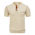 Herren nan kurzärmeliges Henley-Shirt mit Stehkragen, Brusttasche und kontrastierenden Ziernähten R&B