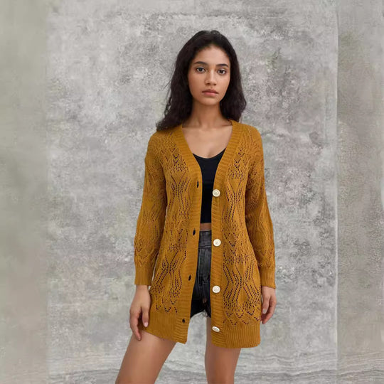 Damen Strickjacke mit feinem Lochmuster und eleganten Knopfdetails R&B