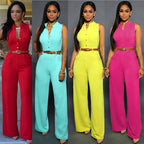 Damen Eleganter Jumpsuit mit Gürtel und Knopfdetail R&B