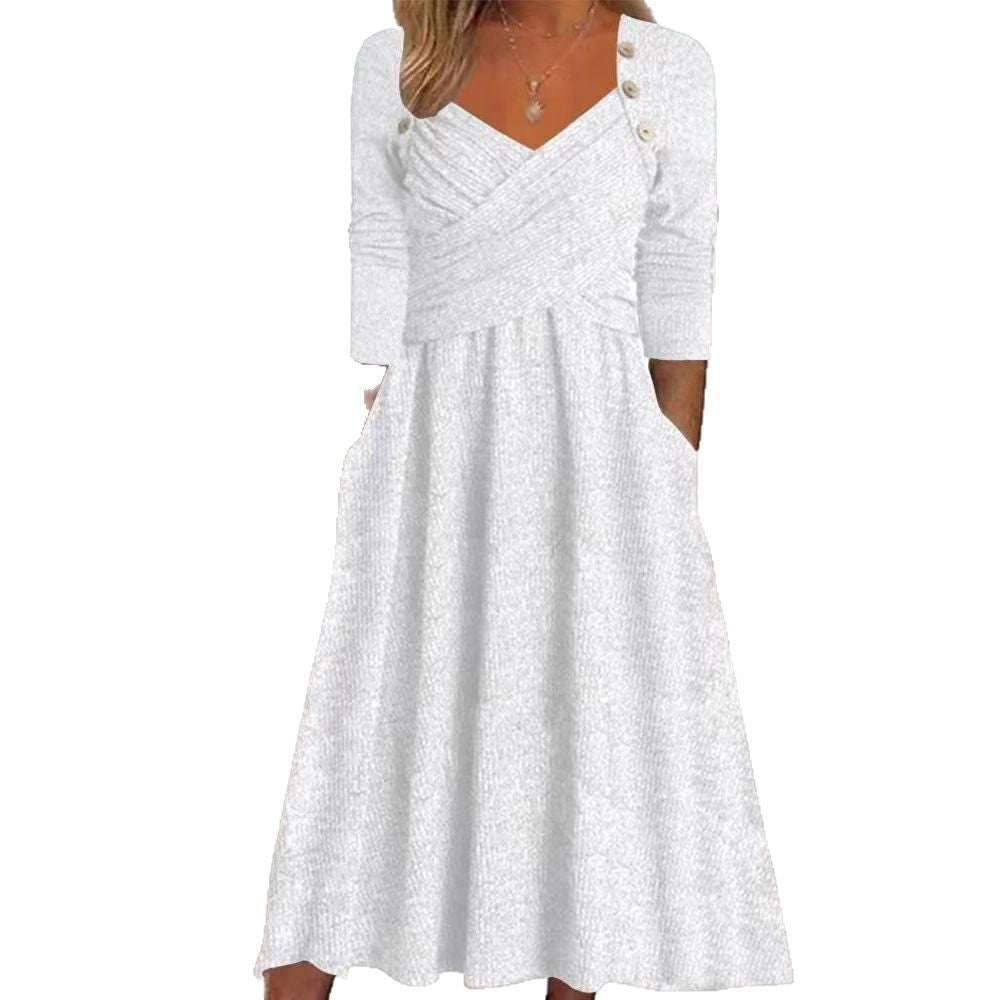 Damen Maxikleid mit eleganter Wickeloptik und praktischen Taschen Heidi-Mode