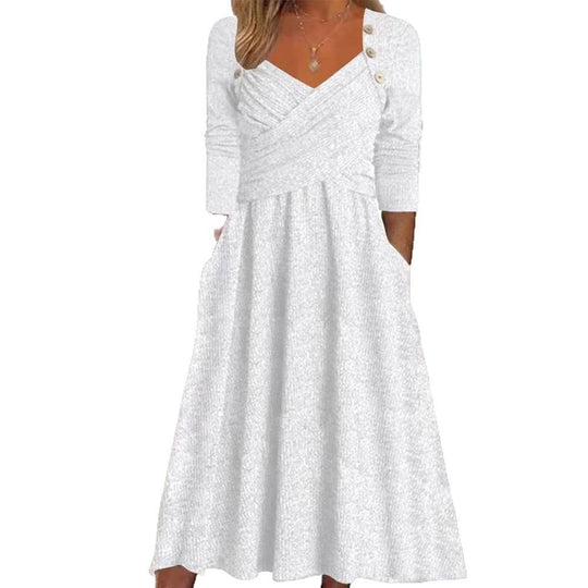 Damen Maxikleid mit eleganter Wickeloptik und praktischen Taschen Heidi-Mode