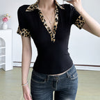 Damen Poloshirt mit Leopardenmuster-Details R&B