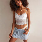 Damen Spitzen-Crop-Top und Shorts Set R&B
