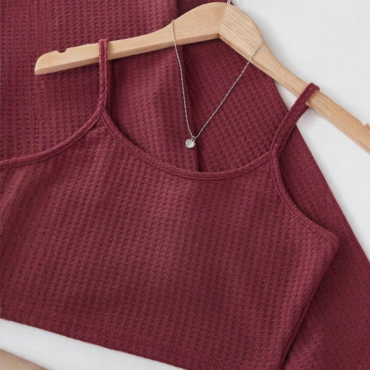 Damen Bequemes Zweiteiliges Waffel-Set mit Langarmoberteil und Shorts R&B