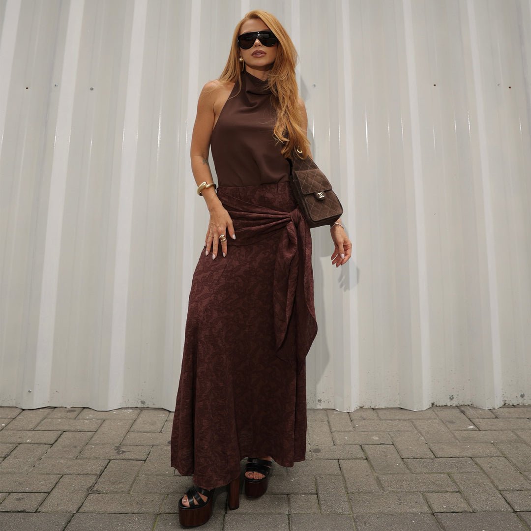 Damen Maxirock mit raffiniertem Wickeldesign und floralen Akzenten R&B