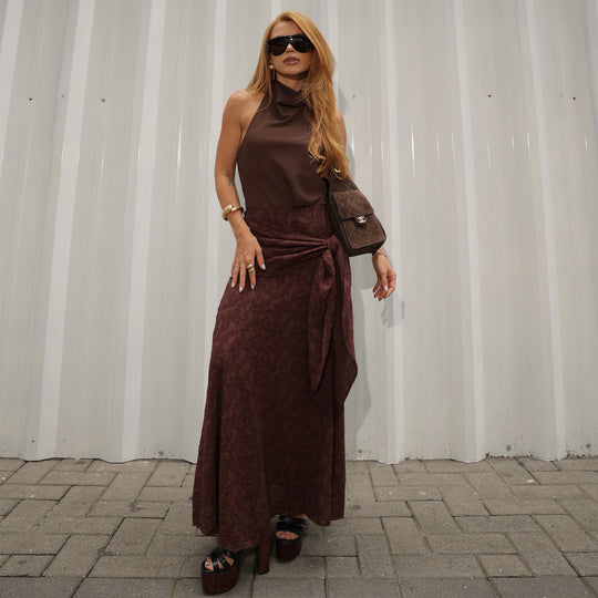 Damen Maxirock mit raffiniertem Wickeldesign und floralen Akzenten R&B