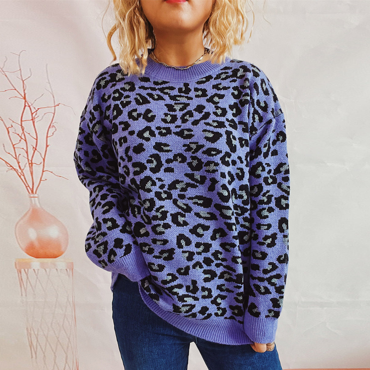 Damen legerer Pullover mit tierischem Muster R&B