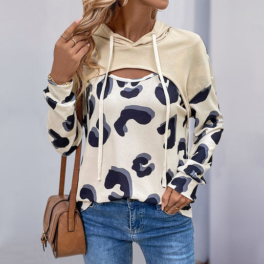 Damen lässiges Sweatshirt mit animalischem Muster und innovativem Cut-Out-Design R&B