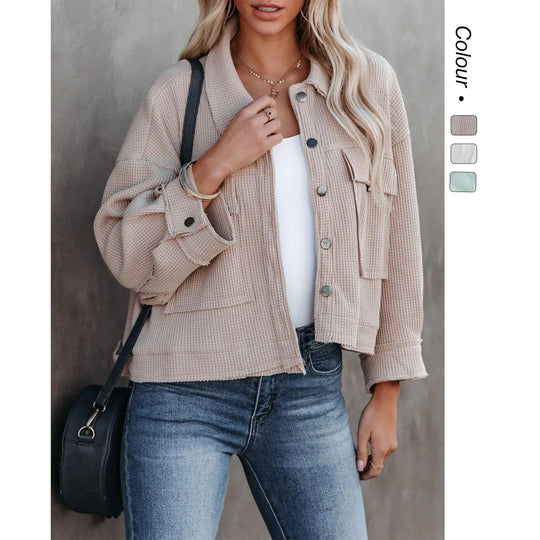 Damen Modische Kurzjacke mit einzigartigem Strukturmuster und praktischen Taschen R&B